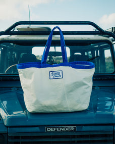 BEACH BAG SALVAGED SAIL CLOTH ALL WHITE MADE IN CORNWALL