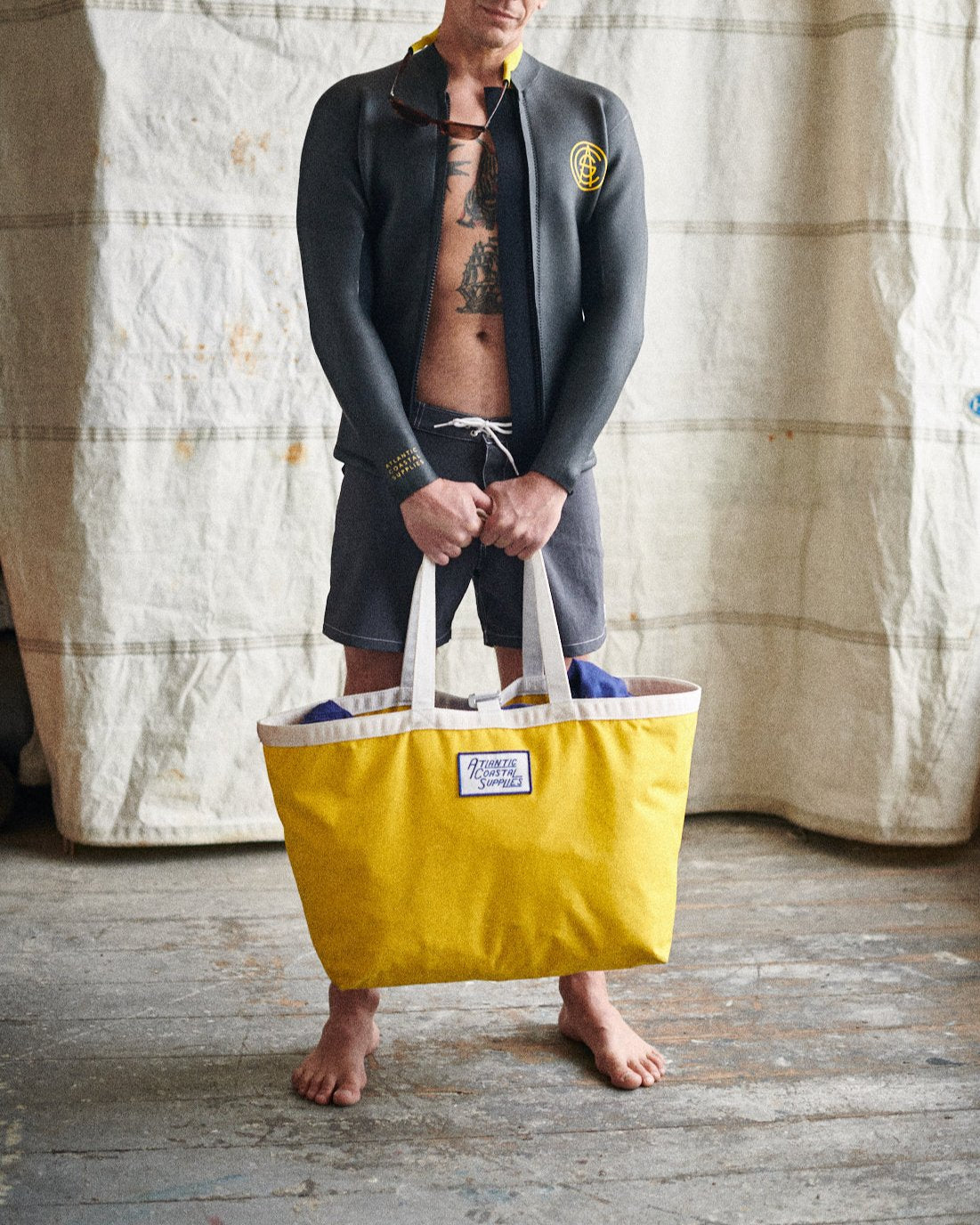 BEACH BAG YELLOW LARGE MADE IN CORNWALL