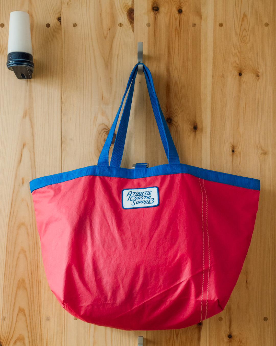 BEACH BAG SALVAGED SAIL CLOTH ALL RED MADE IN CORNWALL