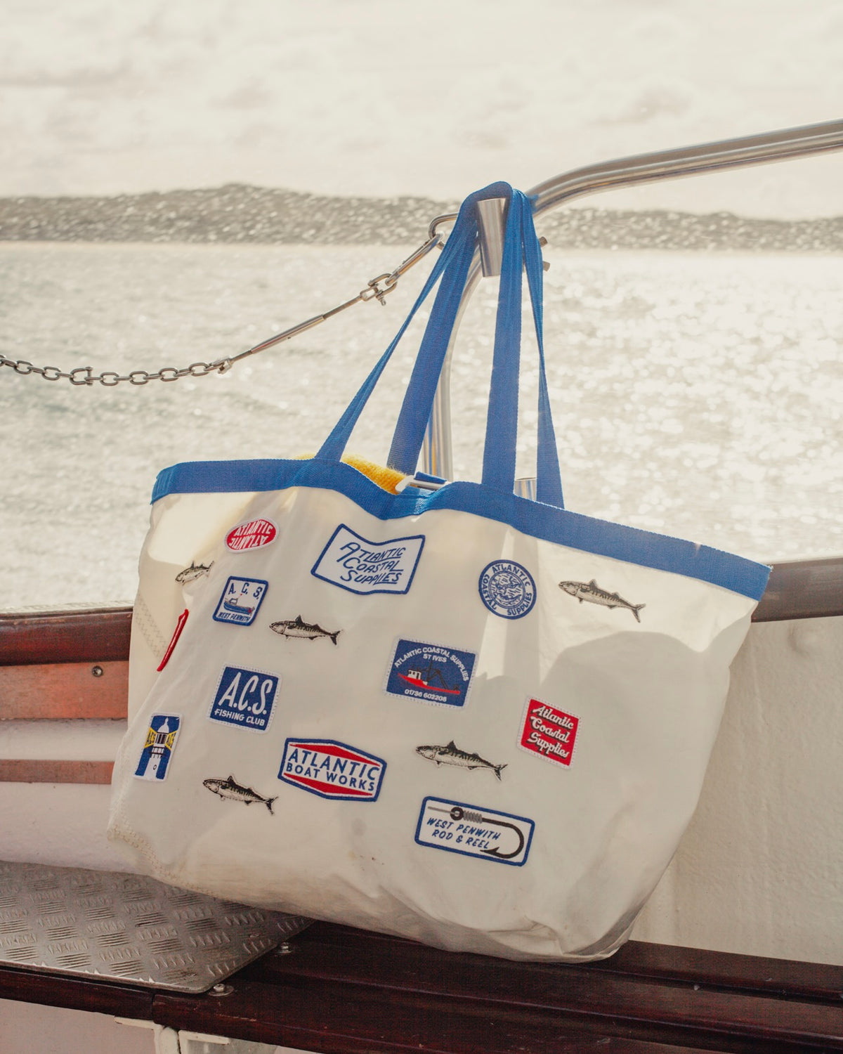 FLOTILLA PATCHED BAG SALVAGED SAIL CLOTH MADE IN CORNWALL